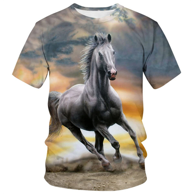 Uomini Donne Cavalli T-shirt stampati in 3D Animal Graphic Casual Crew Neck T-shirt
