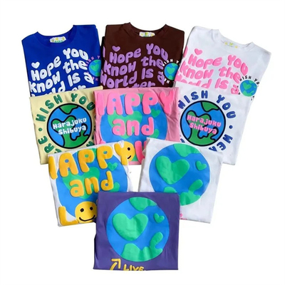 Logo personalizzato Tops di qualità Produttore Stampa grafica Drop Shoulder Peso pesante Maschi T-shirt stampati di grandi dimensioni